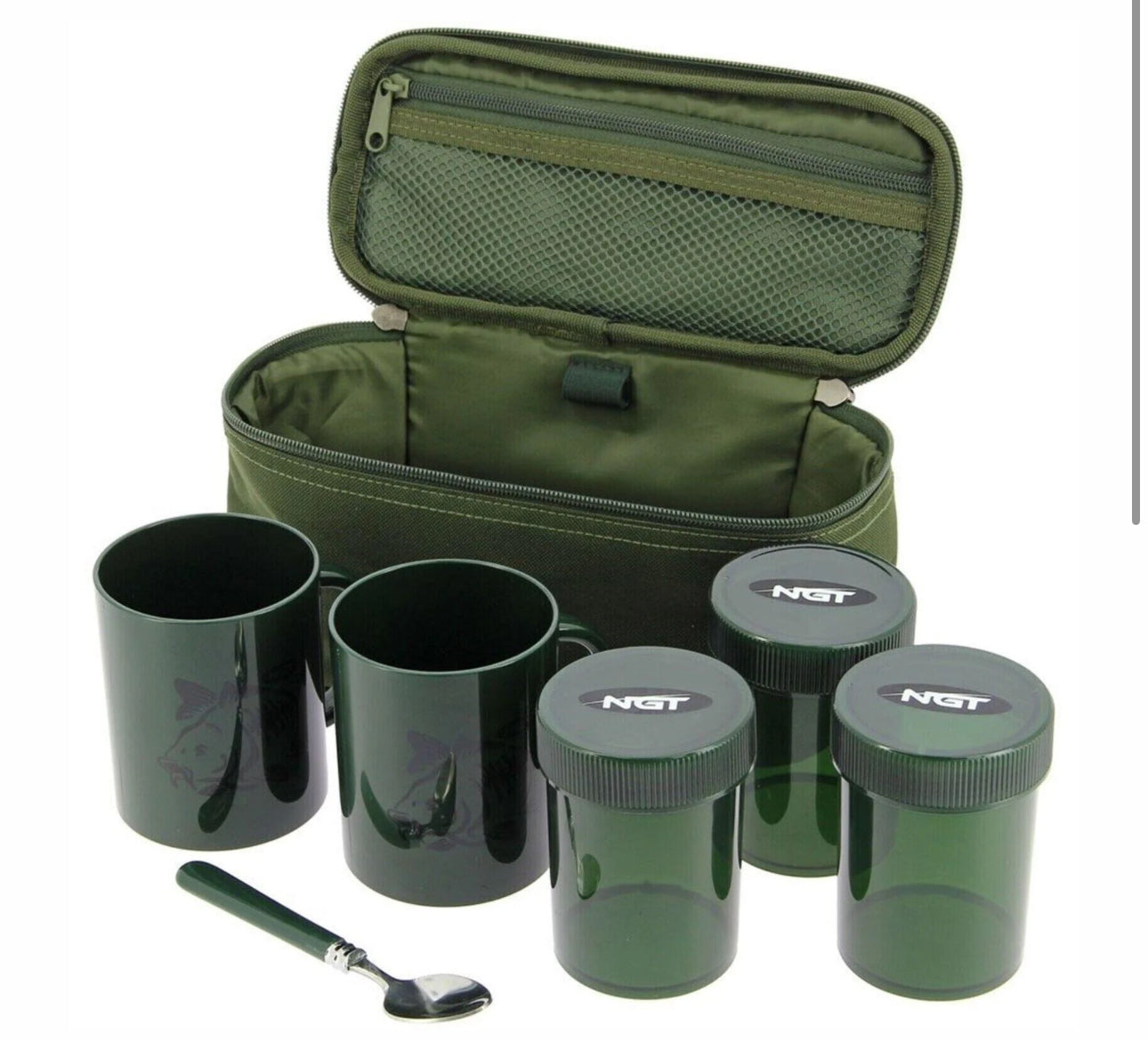 NGT BANK SIDE BREW KIT 2 CUPS 3 POTS TEA SPOON CASE - NGT