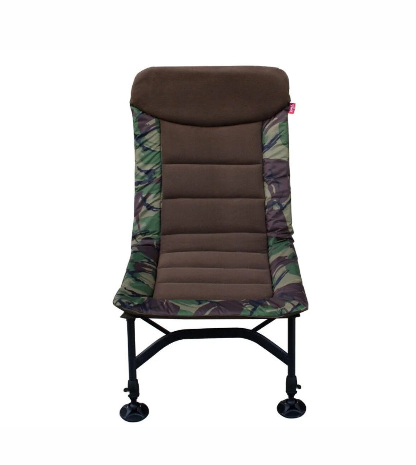 DPM Carp Fishing Padded High Back Chair Adjustable Mud Feet Camo Camping