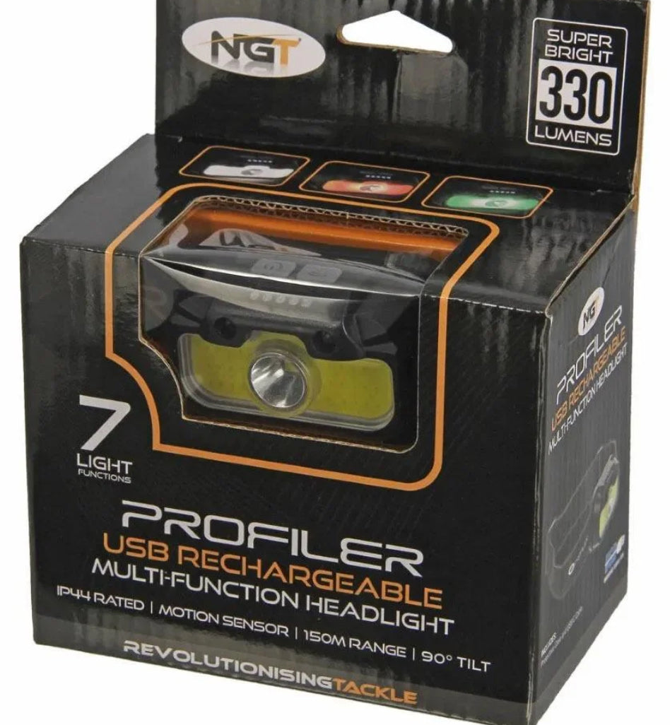 NGT Profiler Headlight - 330 Lumens USB Rechargable Motion Sensor Headlight with Case
The