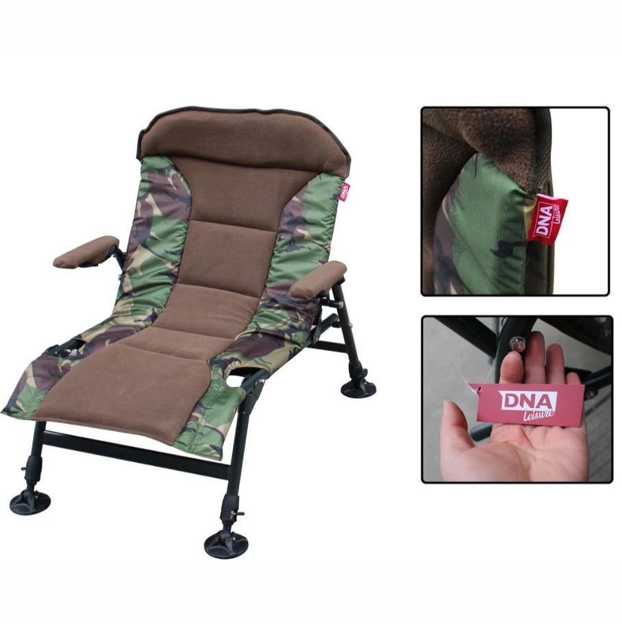 DPM Carp Fishing Padded Chair With Armrest Adjustable Mud Feet Camo