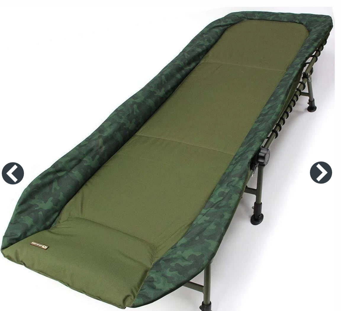NGT Camo Specimen Carp Fishing Camping Reclining 6 Leg Bedchair with Pillow