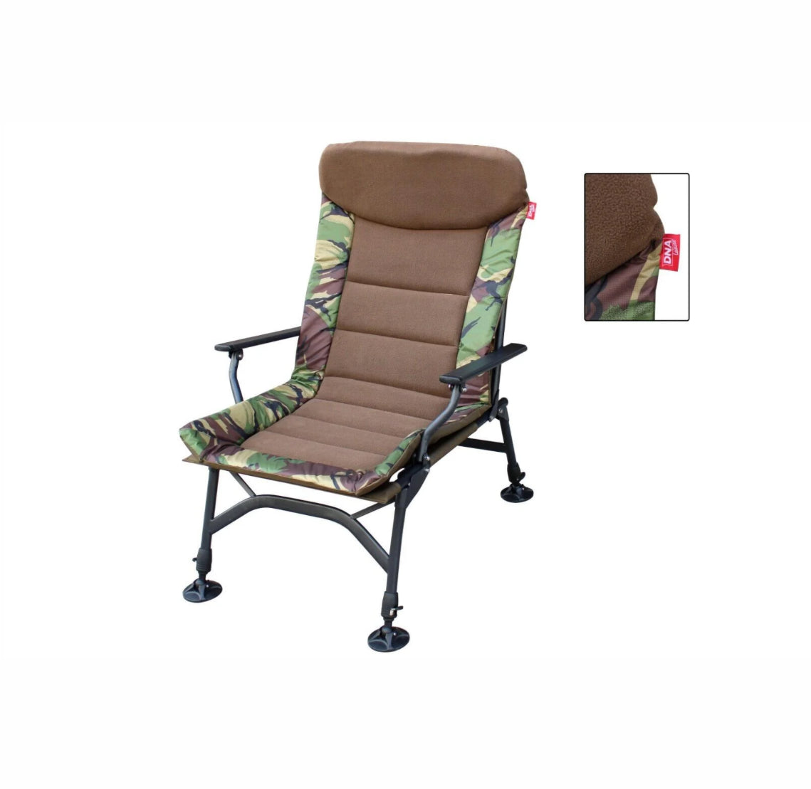 DPM Carp Fishing Padded High Back Chair + Armrest Adjustable Mud Feet Camo