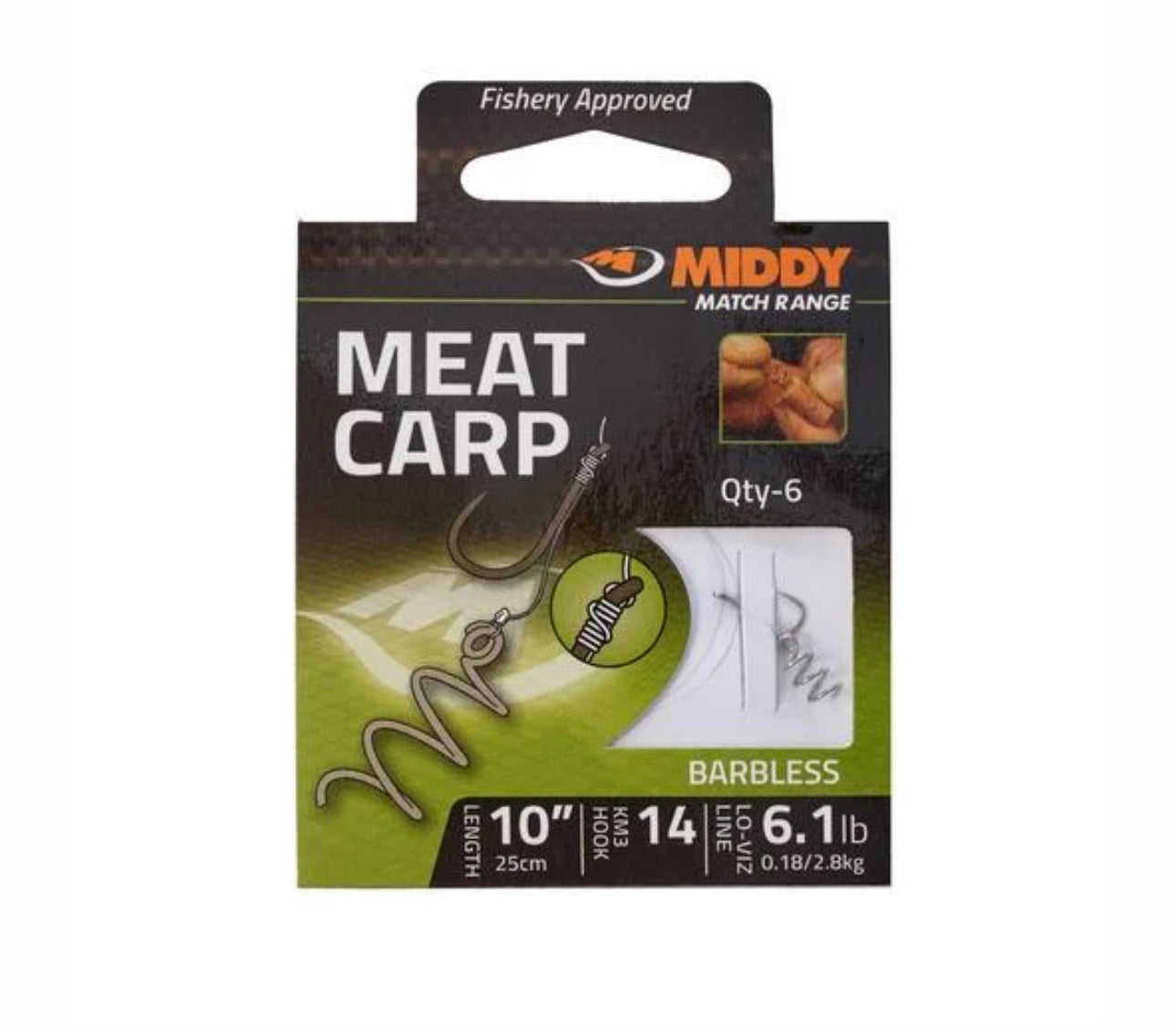 MIDDY Meat Carp Hooks-to-Nylon (6pc pkt) - Middy Size 10