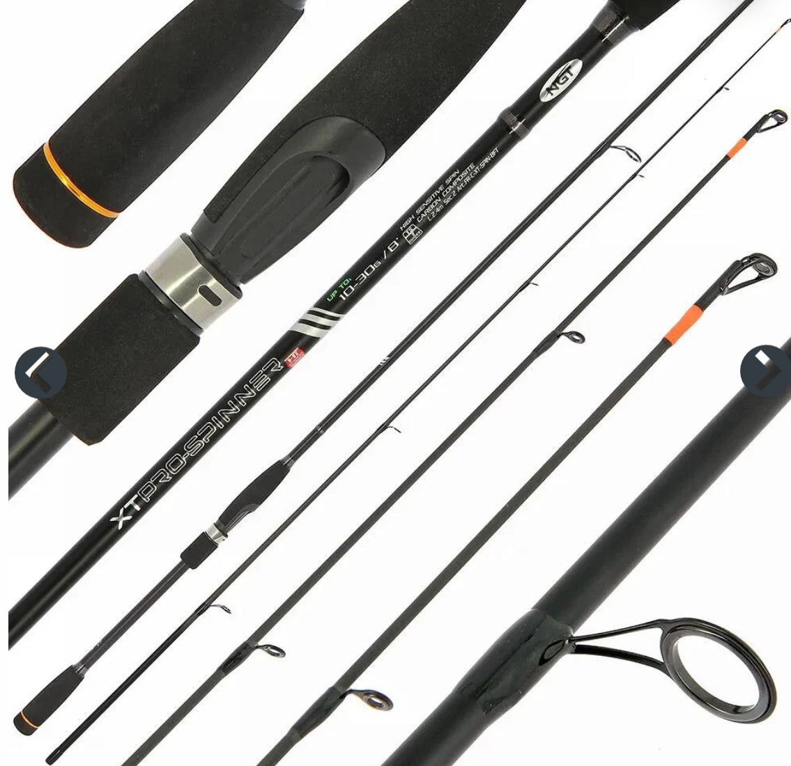 NGT XT Pro-Spin - 8ft, 2pc, 10-30g Carbon Composite Spinning Rod